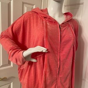 Free People Distressed Coral Zip-Up Hoodie Size Small